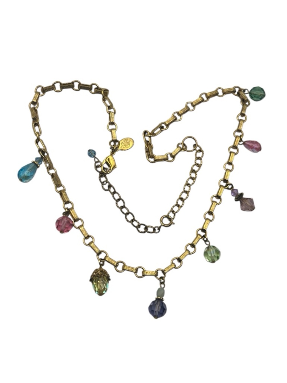 🟡🟠🟣🔵 Gold Chain Necklace with Multicolor Crystal Drops 🔵🟣🟠🟡